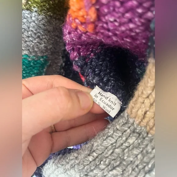 Handknit in Ecuador  Patchwork Knit cardigan - Picture 4 of 5